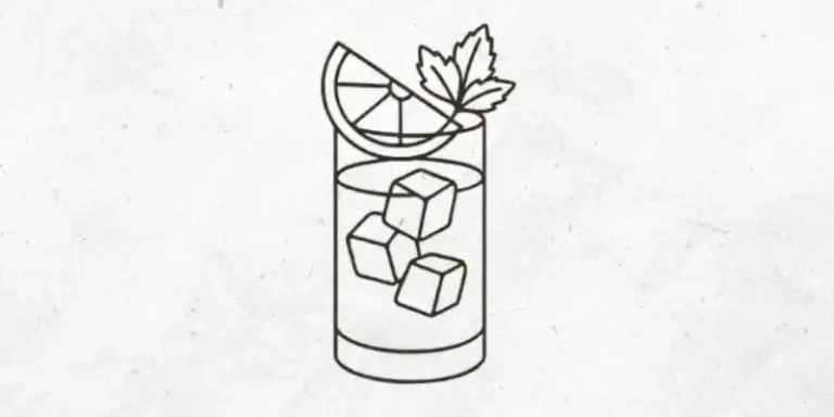 Cocktail im Highball mit Eis mit Scheibenstück und Minzzweig garnieren